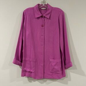 Nordstrom Button Down Magenta Collared Thick 100% Rayon Sweater Top
